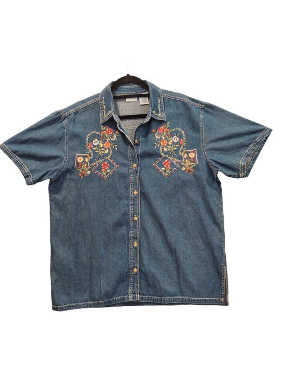 Bobbie Brooks blouse 14w Vintage Embroidered Flowers Garden Retro casual 70's